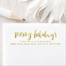 Eleganten Merry Helgdagar Guld Script Anpassnings Returadress Etikett