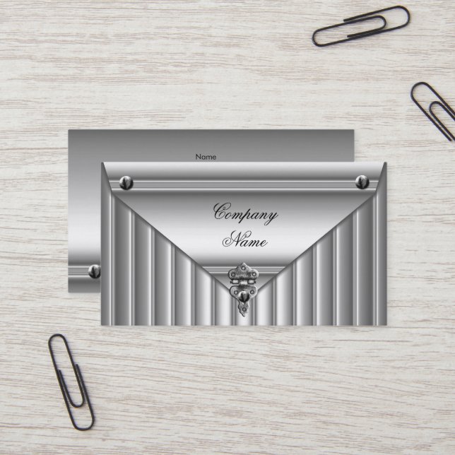 Eleganten Metall Titta vit Silver Visitkort (Fram/Back In Situ)