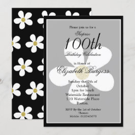 Eleganten Milestone Birthday Black White Daisy Gul Inbjudningar