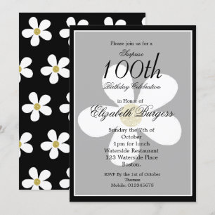 Eleganten Milestone Birthday Black White Daisy Gul Inbjudningar