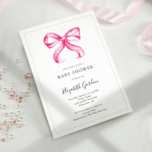 Eleganten Minimal för babybabylift i rosa Bow Coq Inbjudningar