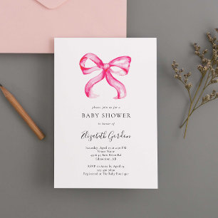 Eleganten Minimal för babybabylift i rosa Bow Coq Inbjudningar