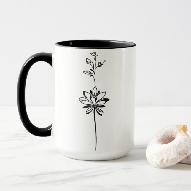 eleganten "Minimalistisk Blommigt Line Art" Mugg (Med munk)