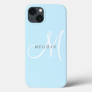 Eleganten Minimalistisk, ljusblå, monogrammad