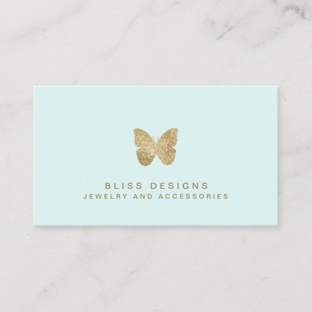 Eleganten Mint Grönt Gold Foil Butterfly Simple Visitkort (Framsida)
