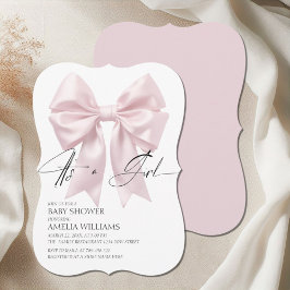 Eleganten Mjuk Rosa Bow Baby Shower Inbjudningar