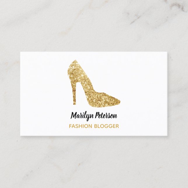 Eleganten mode Bloggare Sequin High Heel Glam Guld Visitkort (Framsida)