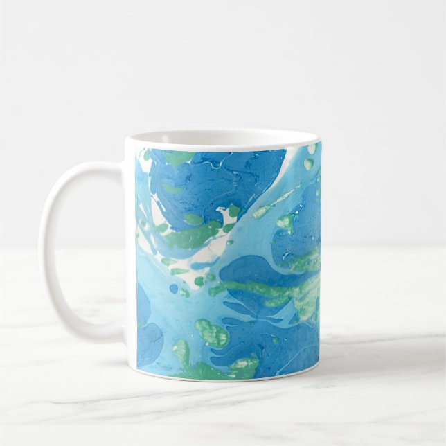 Eleganten Modern Abstrakt Art Blue Grönt Template Kaffemugg (Vänster)