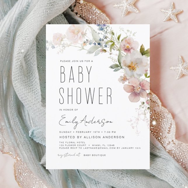 Eleganten Modern Boho Wildblomma Baby Shower Inbjudningar (Skapare uppladdad)