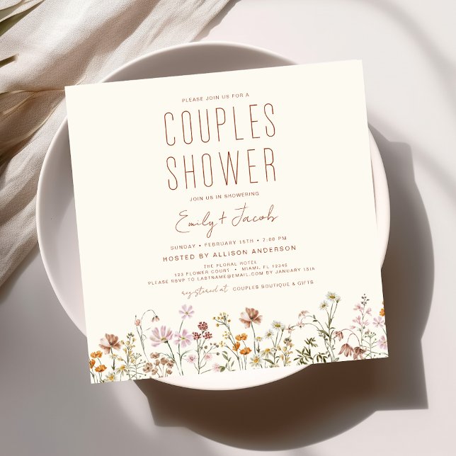 Eleganten Modern Boho Wildblomme Par Shower Inbjudningar (Skapare uppladdad)