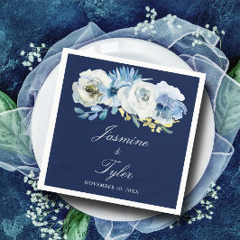 Eleganten Modern Bröllop i den blå Blommigten Pappersservett