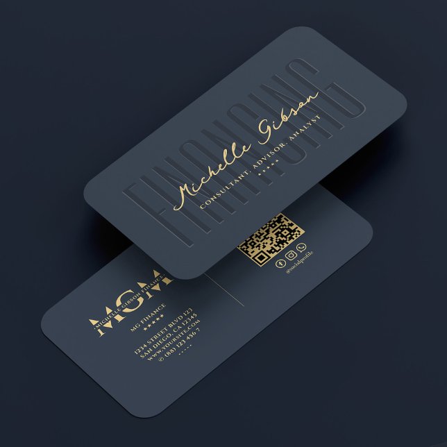 Eleganten Modern Financial Advisor Analyst Mörk bl Visitkort (Modern Finance Advisor Analyst Elegant Dark Blue Business Card
)