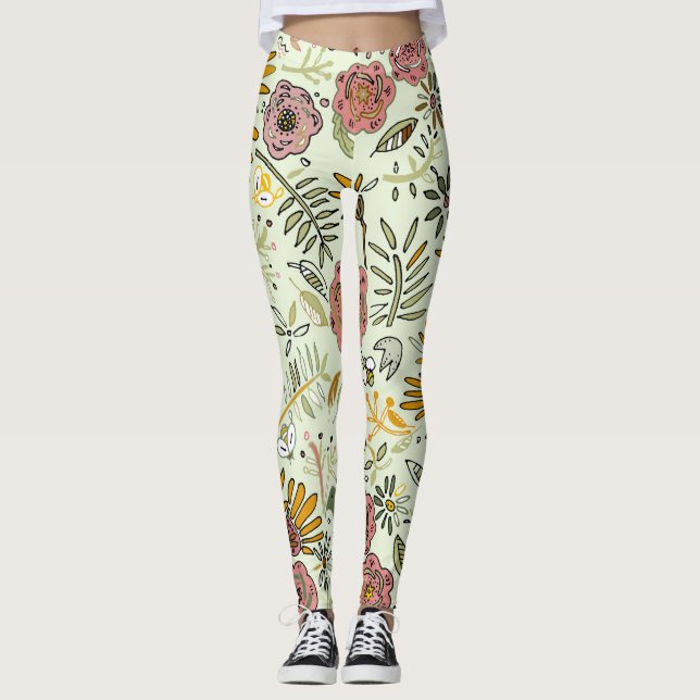 Eleganten Modern för Blommigt av vattenfärger, bib Leggings (Framsida)