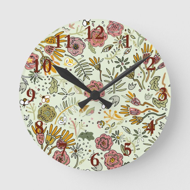 Eleganten Modern för Blommigt av vattenfärger, bib Rund Klocka (Framsida)