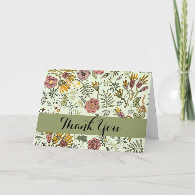 Eleganten Modern för Blommigt av vattenfärger, bib Tack Kort (Framsida)