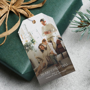 Eleganten Modern för julfamiljens foto Presentetikett
