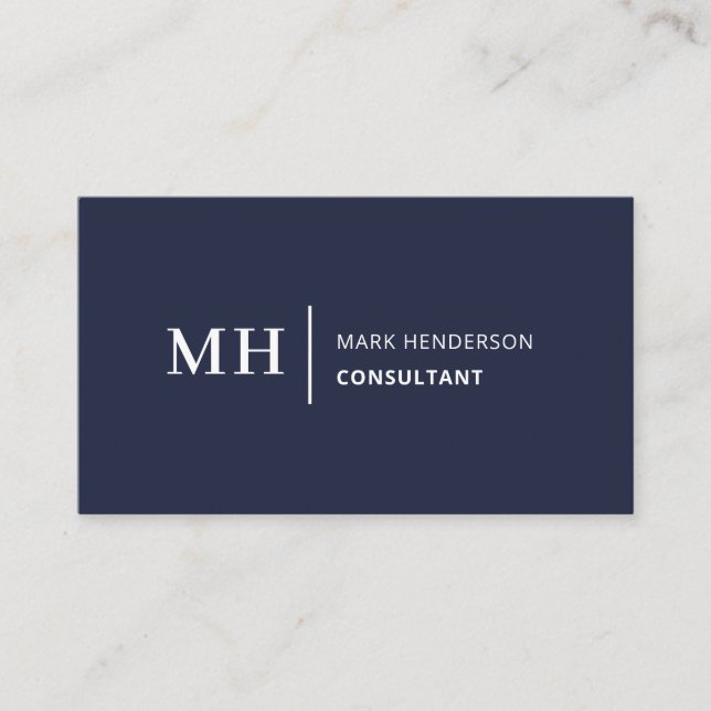 Eleganten Modern för marin blå monogram-Trendig Visitkort (Framsida)
