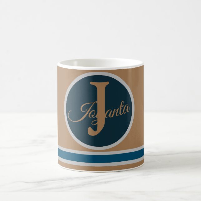 Eleganten Modern Light Brown Blue Monogram Kaffemugg (Center)