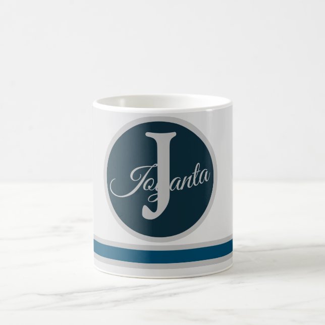 Eleganten Modern Light Greay Blue Monogram Kaffemugg (Center)