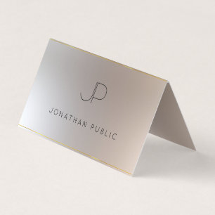 Eleganten Modern Monogram Silver Guld Visitkort
