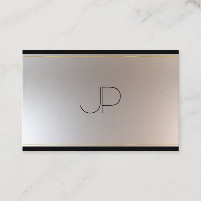 Eleganten Modern Monogram Silver Guld Visitkort (Framsida)