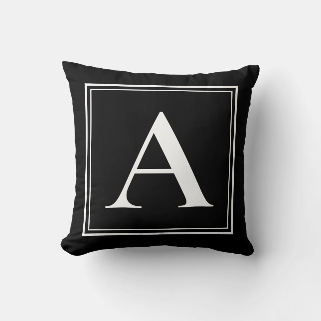 Eleganten Modern svart vit monogrammall Kudde (Framsida)