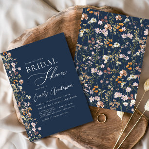 Eleganten Möhippa för marin blå Boho Wildblomma Inbjudningar