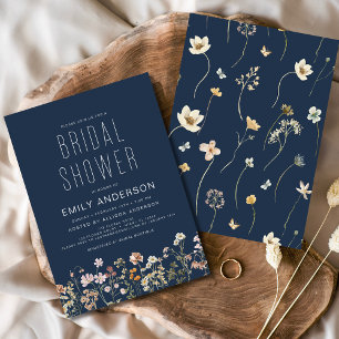 Eleganten Möhippa för marin blå Boho Wildblomma Inbjudningar