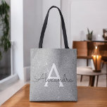 Eleganten Monogram Bok Bag i Luxury Silver Gnistra Tygkasse<br><div class="desc">Luxury Silver Faux Gnistra och Glitter Elegant Monogram Bok Bag. Den här Bok-sidan kan anpassas så att den omfattar ditt första och första namn.</div>