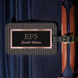 Eleganten Monogram för Svarta havet och Coppery Fa Bagagebricka