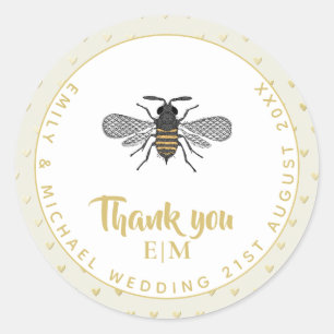 Eleganten Monogram Honung BEE Wedding Favor Gift Runt Klistermärke