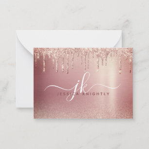Eleganten Monogram Initialer, ro Guld Glitter, dri Anteckningskort