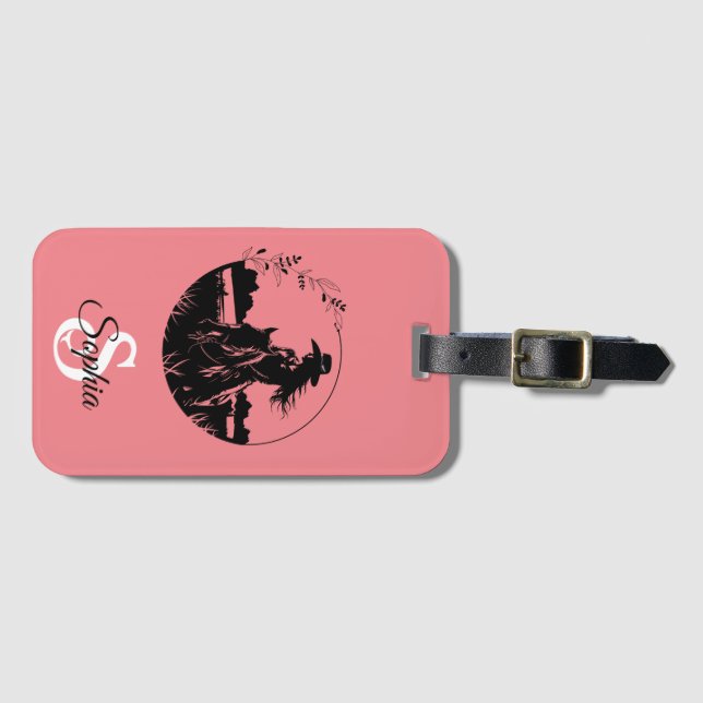 Eleganten Monogram Western Equestrian Horse Cowgir Bagagebricka (Framsida horisontal)