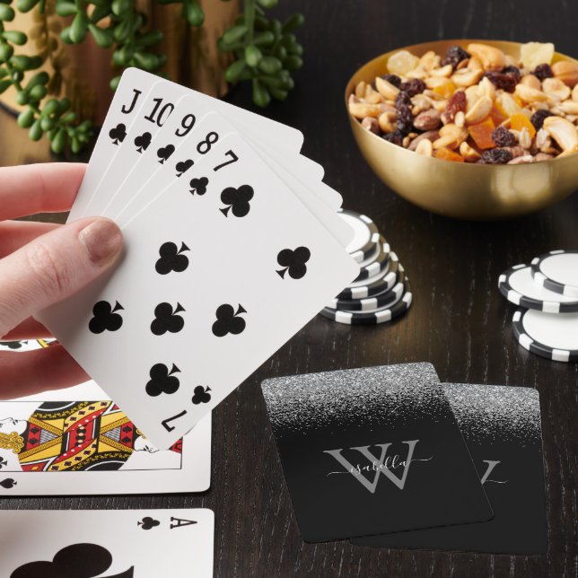 Eleganten  Namn i Slever Black Glitter Casinokort (På plats)