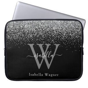 Eleganten Namn i Slever Black Glitter Laptop Fodral