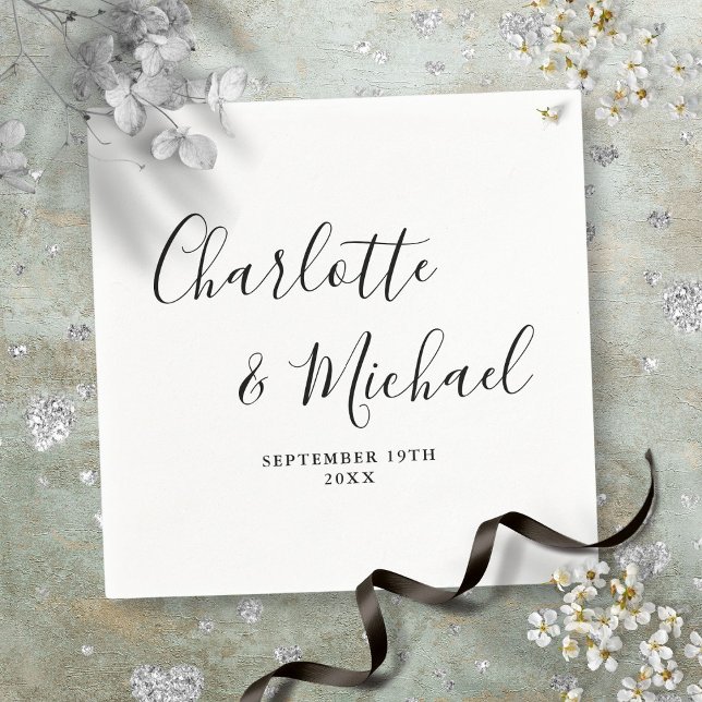 Eleganten Namnteckning skript svartvitt Pappersservett (Elegant Signature Script Black And White Napkins)