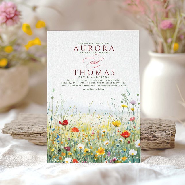 Eleganten Nature Bröllop Inbjudningar (Wildflowers Wedding Invitation)