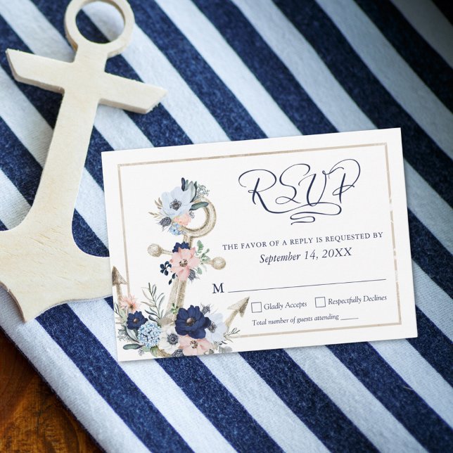Eleganten Nautical Anchor Blommigt, svart marint  OSA Kort (Skapare uppladdad)