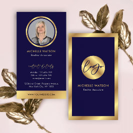 Eleganten Navy & Guld Logotyp Notary Real Gods Pho Visitkort
