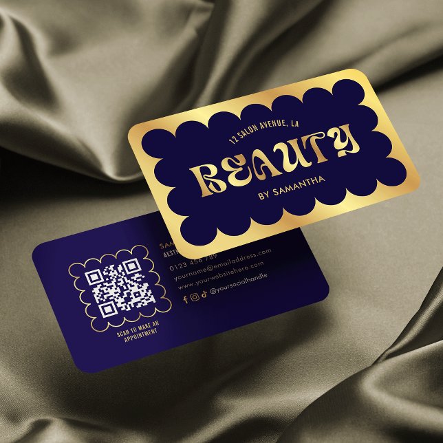 Eleganten Navy & Guld QR Code Lash Beauty Salon Visitkort (Skapare uppladdad)