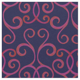 Eleganten Navy Red Swirly Damask Pattern Mörk blåt Tyg