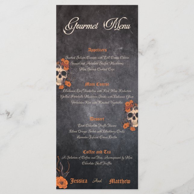 eleganten orange blommor, enkel gourmet-meny meny (Framsida)