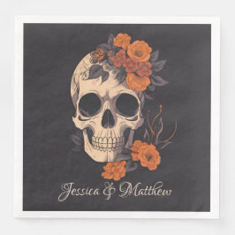 Eleganten orange Flowers Skull Pappersservett
