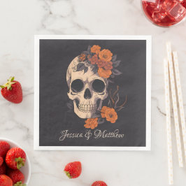 Eleganten orange Flowers Skull Pappersservett