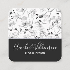 Eleganten orchips, svartvit blommigt, ömtålig chic fyrkantigt visitkort