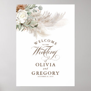 Eleganten Pampas Grass Blommigt Fall bröllop Välk Poster