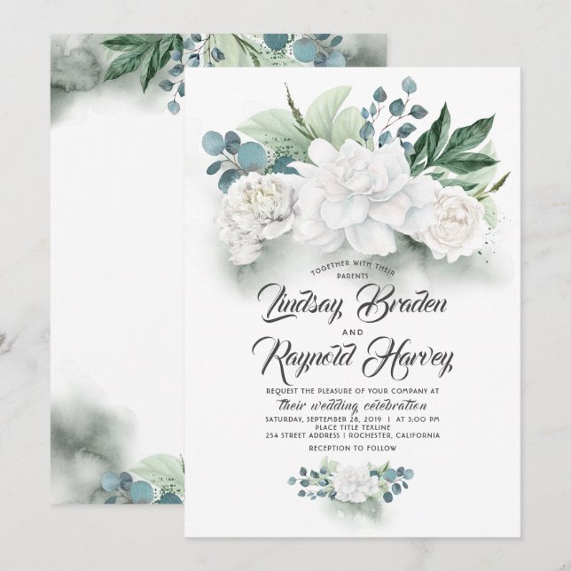 Eleganten Peony Bröllop Inbjudningar (Fram/baksida)