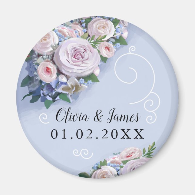 Eleganten Peony Ro par Wedding Favors Magnet (Framsidan)