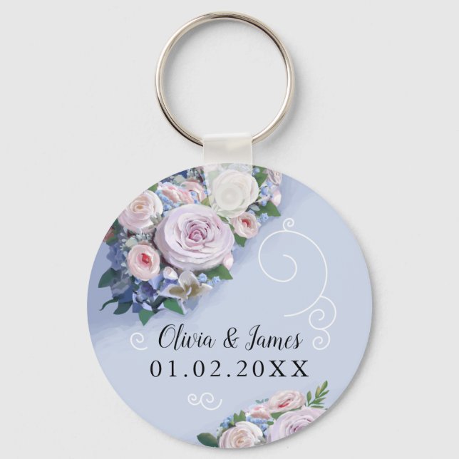Eleganten Peony Ro par Wedding Favors Nyckelring (Framsida)