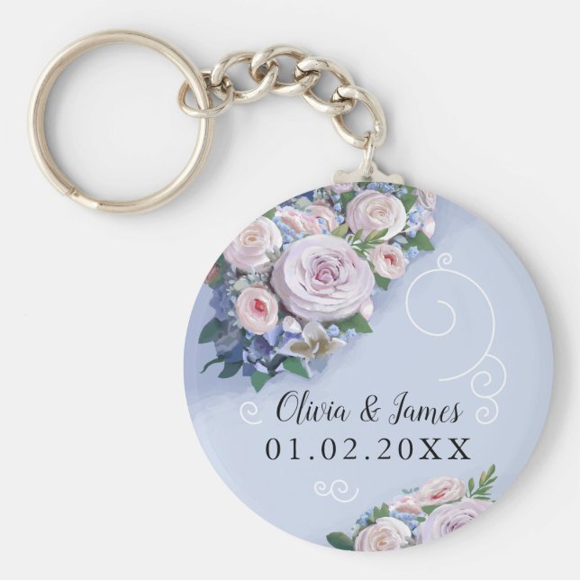 Eleganten Peony Ro par Wedding Favors Nyckelring (Framsidan)